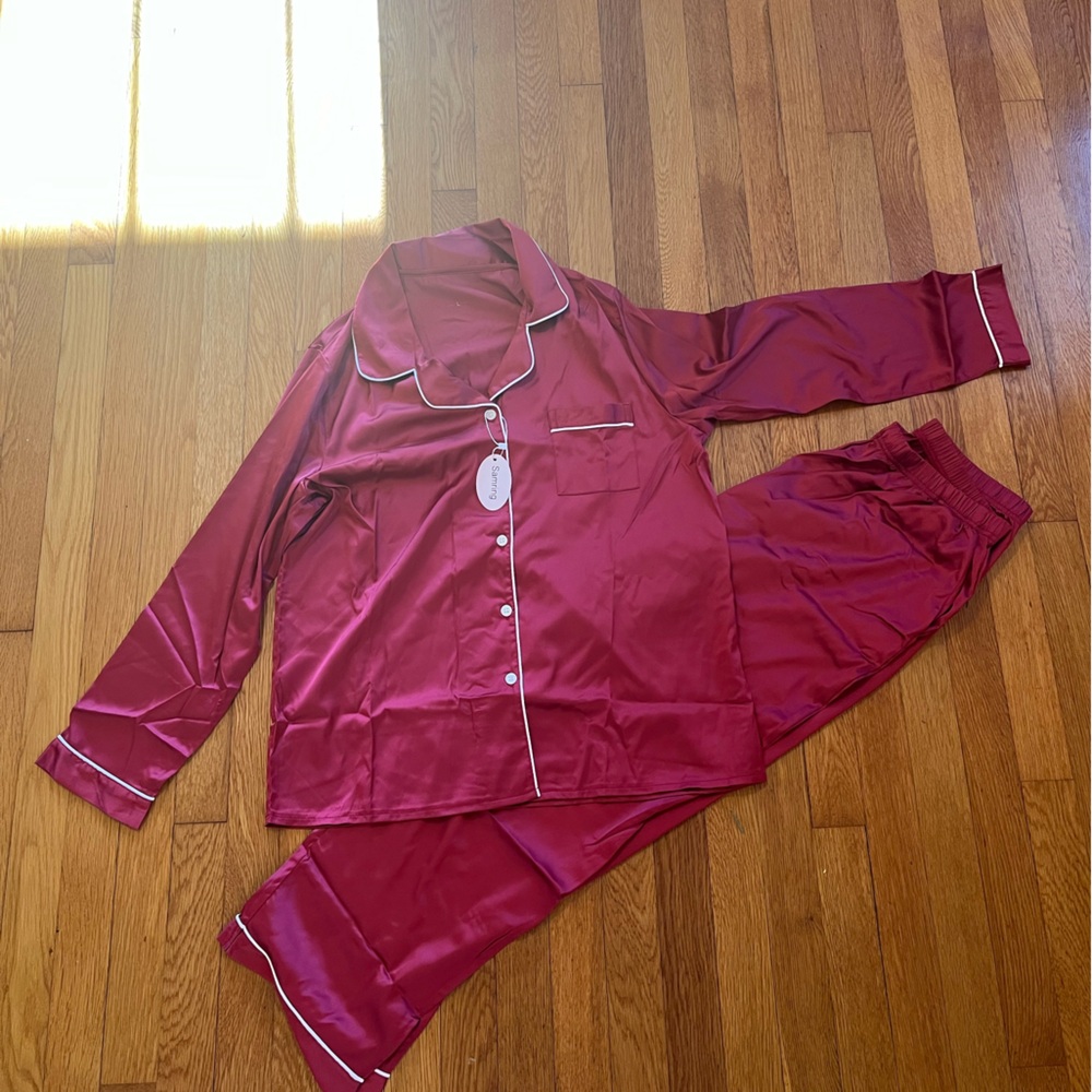 New Samring 2 Piece Button Down PJ Pockets Large
